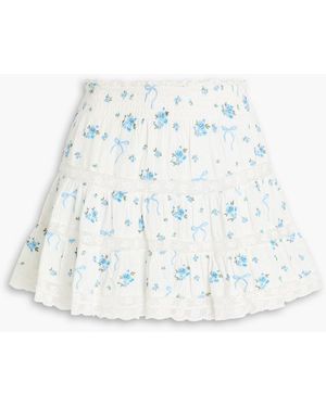 LoveShackFancy Viro Tiered Embroidered Cotton Mini Skirt - White
