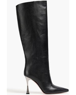 Gina Crystal-embellished Lizard-effect Leather Knee Boots - Black