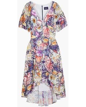 Marchesa Asymmetric Lace-Trimmed Floral-Print Broderie Anglaise Cotton Midi Dress - White