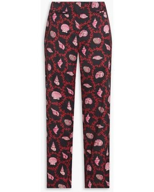 Saloni Capri Flute Printed Stretch-silk Twill Kick-flare Trousers - Red