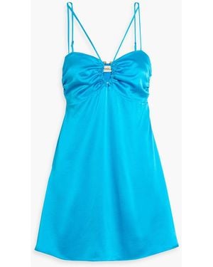 Nicholas Ruched Silk-Satin Mini Dress - Blue