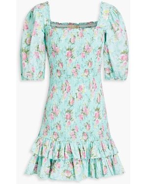 byTiMo Camelia Shirred Floral-print Cotton Mini Dress - Green