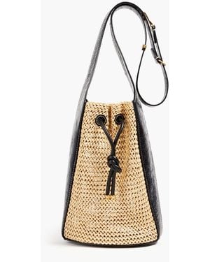 Tory Burch Leather And Raffia Bucket Bag - Natural