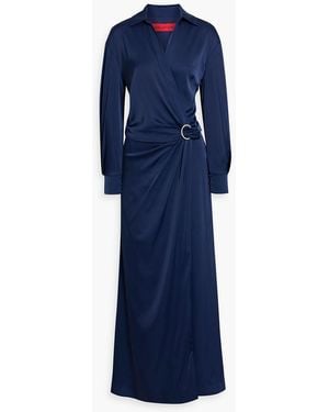Halston Wrap-effect Satin Maxi Dress - Blue