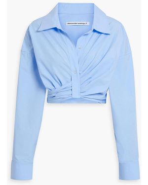 T By Alexander Wang Wrap-effect Pleated Cotton-poplin Top - Blue