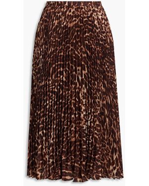 Mikael Aghal Pleated Leopard-print Fil Coupé Chiffon Midi Skirt - Brown