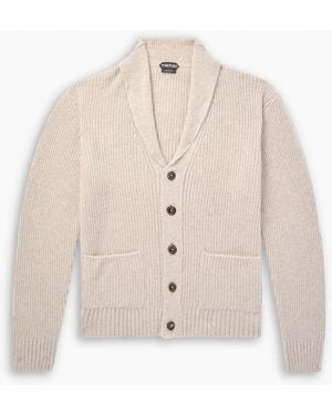 Tom Ford Shawl-Collar Ribbed Cashmere And Silk-Blend Cardigan - Natural
