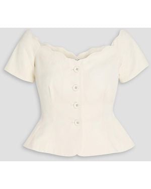 Saloni Clementine Off-the-shoulder Cotton, Linen And Silk-blend Twill Peplum Top - Natural