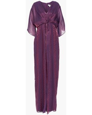 Rachel Zoe Maxikleid aus jacquard mit leopardenmuster in metallic-optik mit twist-detail an der vorderseite - Lila