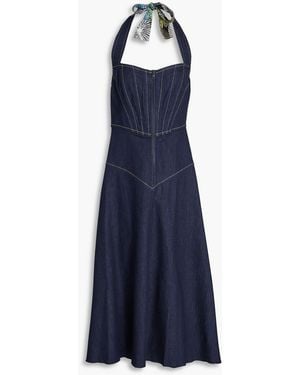 Diane von Furstenberg Millena Denim Halterneck Midi Dress - Blue