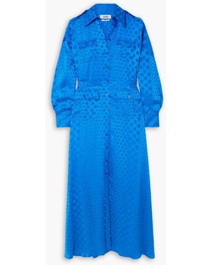 Christopher John Rogers Belted Polka-dot Satin-jacquard Maxi Shirt Dress - Blue