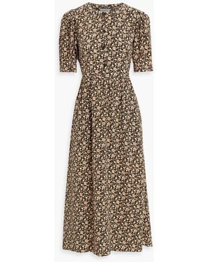 Joie Pearl gerafftes midikleid aus crêpe de chine aus seide mit floralem print - Natur