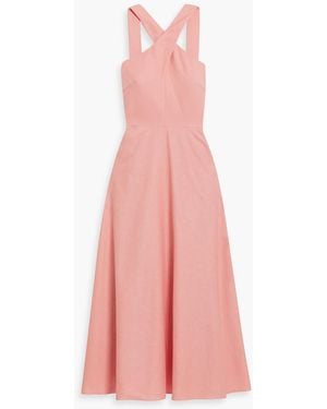 Mikael Aghal Cotton And Linen-Blend Midi Dress - Pink