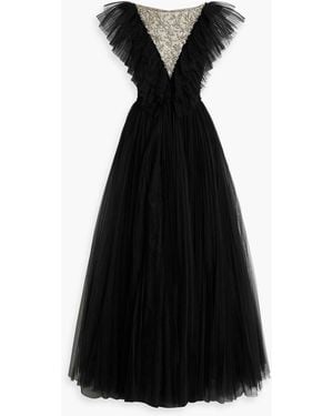 Jenny Packham Fox Glove Embellished Ruffled Tulle Gown - Black