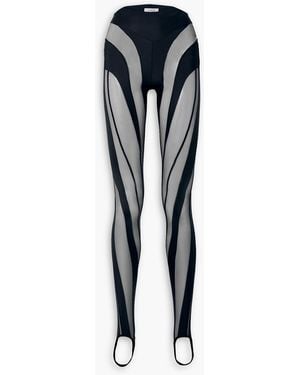 Mugler Panelled Tulle And Crepe De Chine Stirrup leggings - Blue