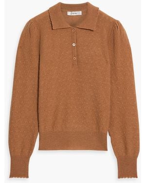 FRAME Pointelle-Knit Cashmere Polo Sweater - Brown
