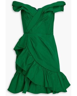 Marchesa Off-the-shoulder Ruffled Faille Mini Dress - Green