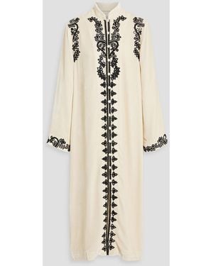 Saloni Amari Embroidered Velvet Robe - Natural
