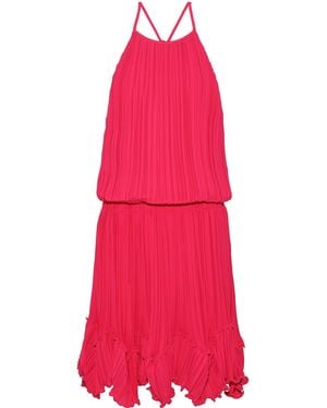 Halston Gathered Plissé Crepe De Chine Mini Dress