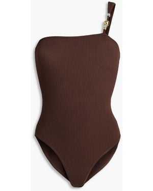 Sandro One-Shoulder Bead-Embellished Ribbed-Knit Bodysuit - Brown