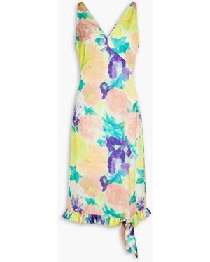 REMAIN Birger Christensen Ruffled Floral-print Satin Midi Dress - White