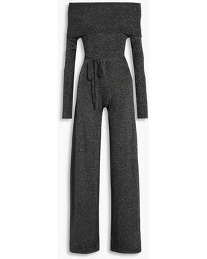 Halston Adria Off-The-Shoulder Lurex Wide-Leg Jumpsuit - Black