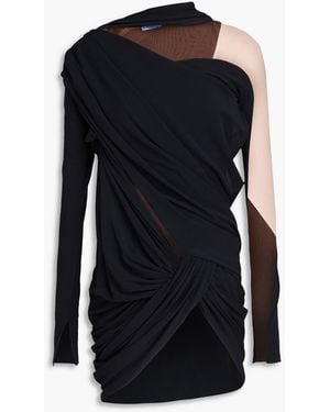 Mugler Tulle-Paneled Stretch-Crepe Mini Dress - Black