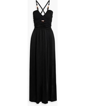 Diane von Furstenberg Caty Embellished Cutout Plissé-Tulle And Satin-Jersey Maxi Dress - Black