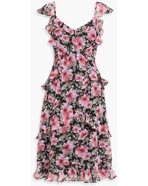 Mikael Aghal Ruffled Floral-print Chiffon Dress - Red