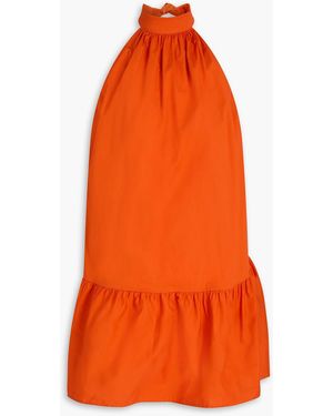 STAUD Marlowe Cutout Stretch-Cotton Poplin Halterneck Mini Dress - Orange