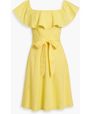 Mikael Aghal Ruffled Cotton And Linen-blend Mini Dress - Yellow