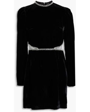 Sandro Embellished Tulle-Trimmed Velvet Mini Dress - Black