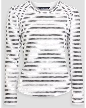 Veronica Beard Mason Striped Pima Cotton-Jersey Top - Grey