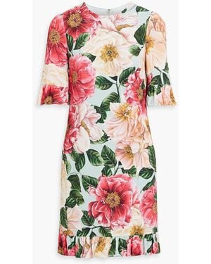 Dolce & Gabbana Ruffled Floral-Print Crepe Mini Dress - White