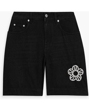 Area Crystal-Embellished Denim Shorts - Black