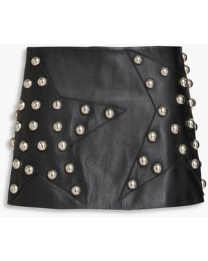 Area Studded Embellished Leather Mini Skirt - Black