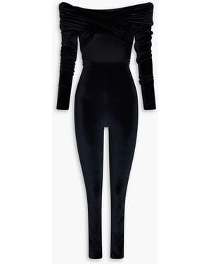 Maygel Coronel Bagolo Draped Cutout Velour Jumpsuit - Black