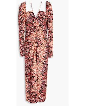 Hofmann Copenhagen Sara Ruched Printed Twill Midi Dress - Red