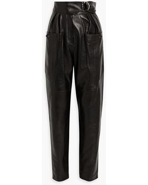 Isabel Marant Ferris Belted Leather Tapered Pants - Black