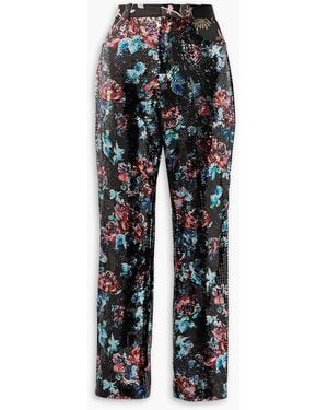 Rodarte Brocade-trimmed Sequined Tulle Straight-leg Pants - Black