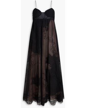 FARM Rio Embroidered Point D'esprit And Organza Midi Dress - Black