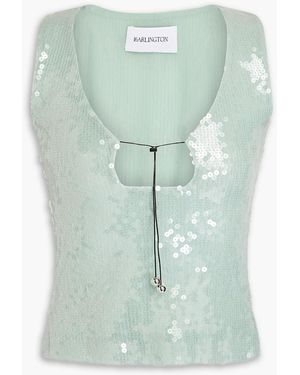 16Arlington Solaria Cutout Sequined Mesh Top - Green