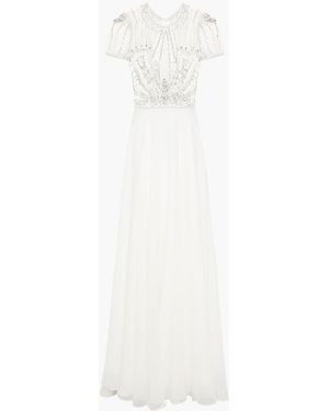 Jenny Packham Amaryllis Embellished Tulle-Paneled Chiffon Bridal Gown - White