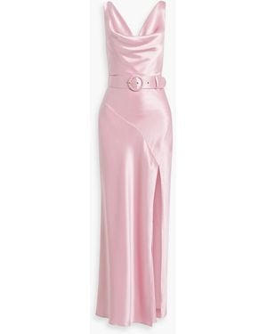 Nicholas Bette Draped Belted Satin Maxi Dress - Pink