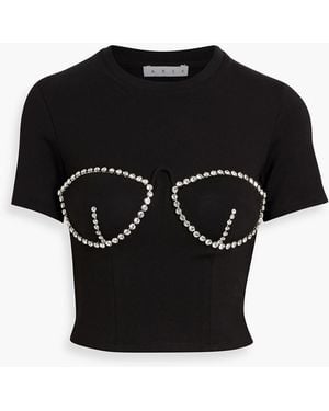 Area Cropped Crystal-embellished Jersey T-shirt - Black