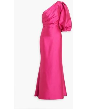 Badgley Mischka One-Sleeve Draped Faille Gown - Pink