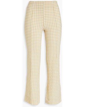 Ganni Gingham Stretch-seersucker Flared Trousers - Natural