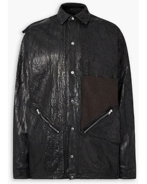 Rick Owens Oversized Wool-Trimmed Painted Distressed Denim Jacket - Black