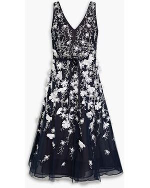 Marchesa Embellished Tulle Midi Dress - Blue