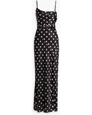 Nicholas Draped Belted Polka-dot Satin Maxi Gown - Black
